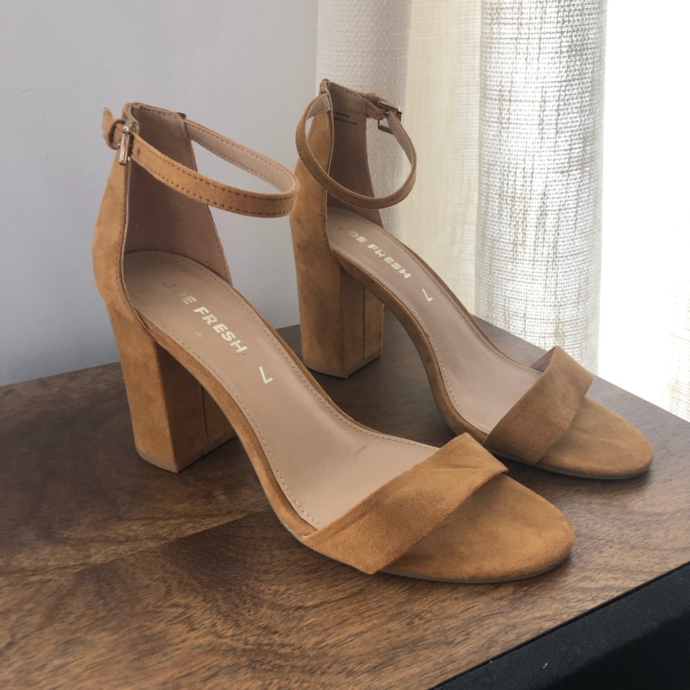 Chic Joe Fresh Tan Suede Block Heel Sandals